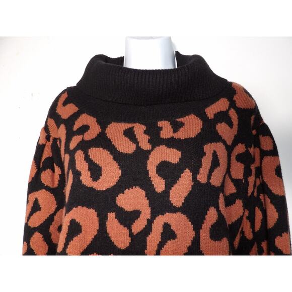Skies Are Blue Sweater Womens Large Leopard Cheetah Knit Turtle Neck - Picture 4 of 12